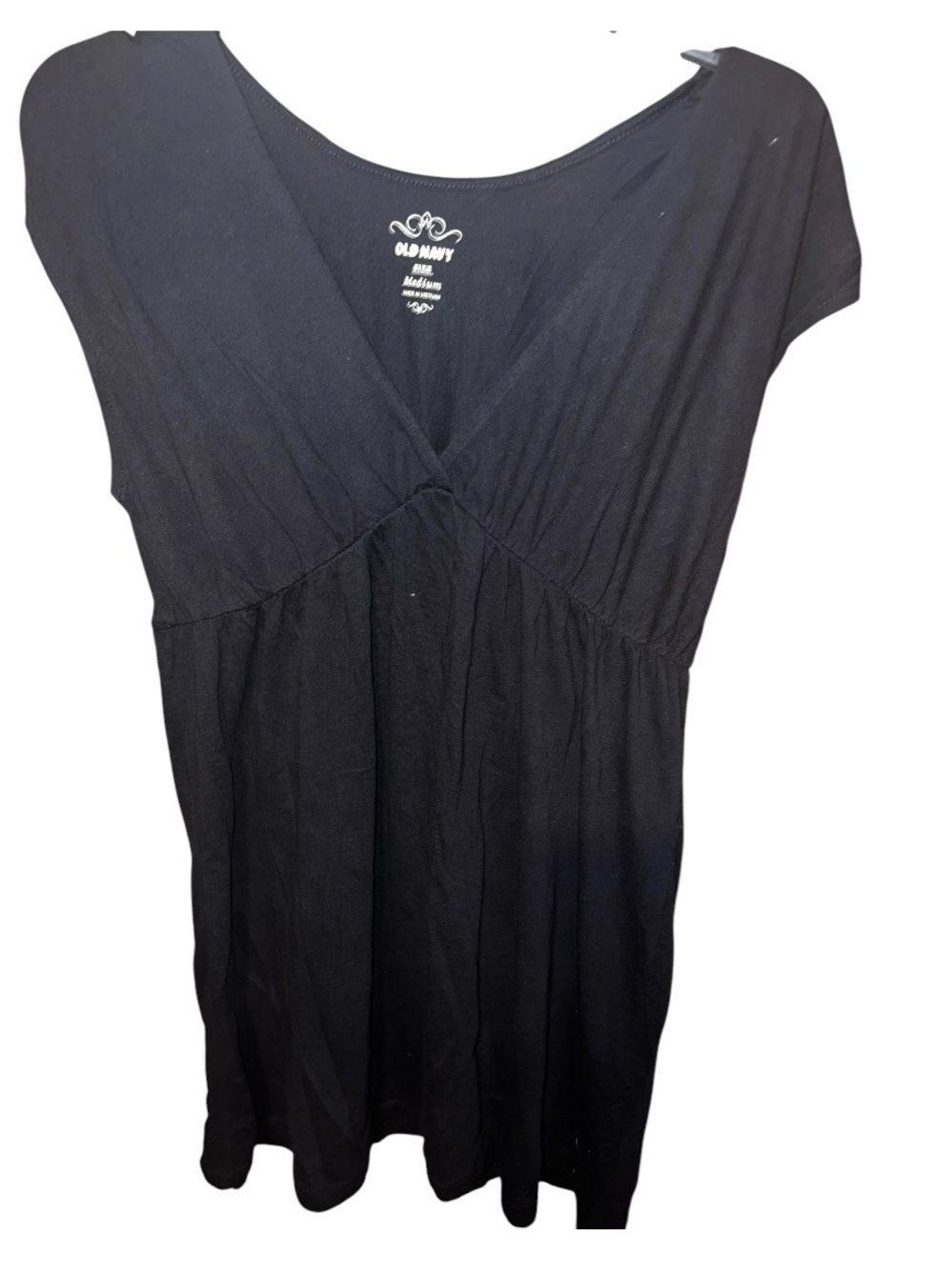 Old Navy Black V-Neck Gathered Waist Dress.